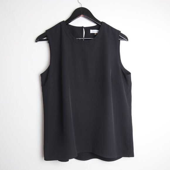 Calvin Klein Crew-Neck Twill Tank Top Blouse Sleeveless Black Size Medium - Picture 1 of 5